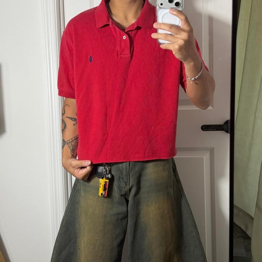 y2k vintage polo ralph lauren cropped button up polo shirt